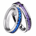 Hot Selling de 4 mm Tungsten Steel Black Rings Joyas Blue y Purple Carbon Fiber Anillos para mujeres